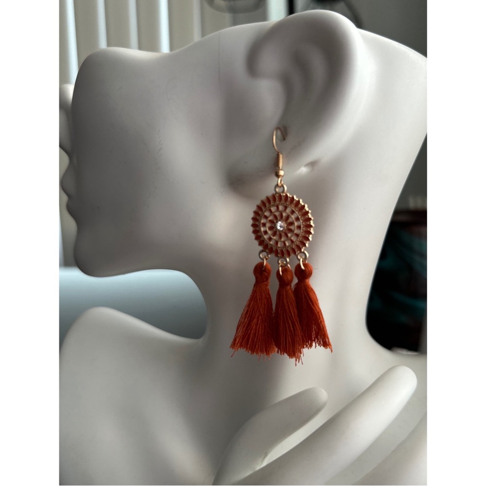 🆕 Brand New! Boho Rust/Brown Gold Dangle Earrings - Picture 2 of 7